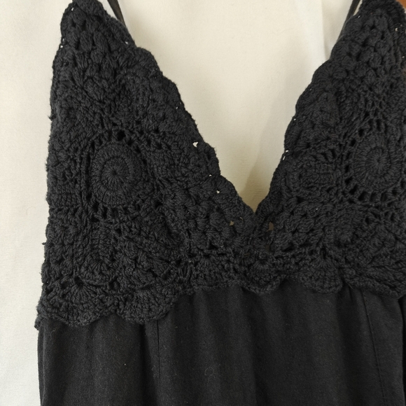 Free People Lovely Boho V Neck Maxi Dress Tie In Black Size Medium Women's - Picture 9 of 14